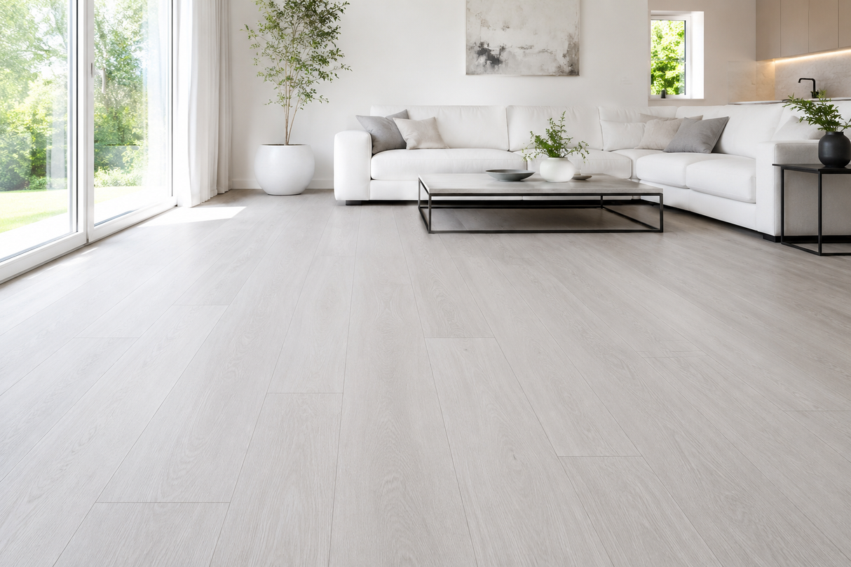 Delhi laminate flooring in a bright minimalist living room