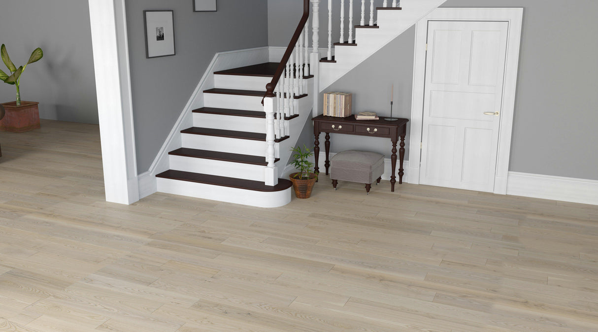 Sandy ash hardwood installed living room